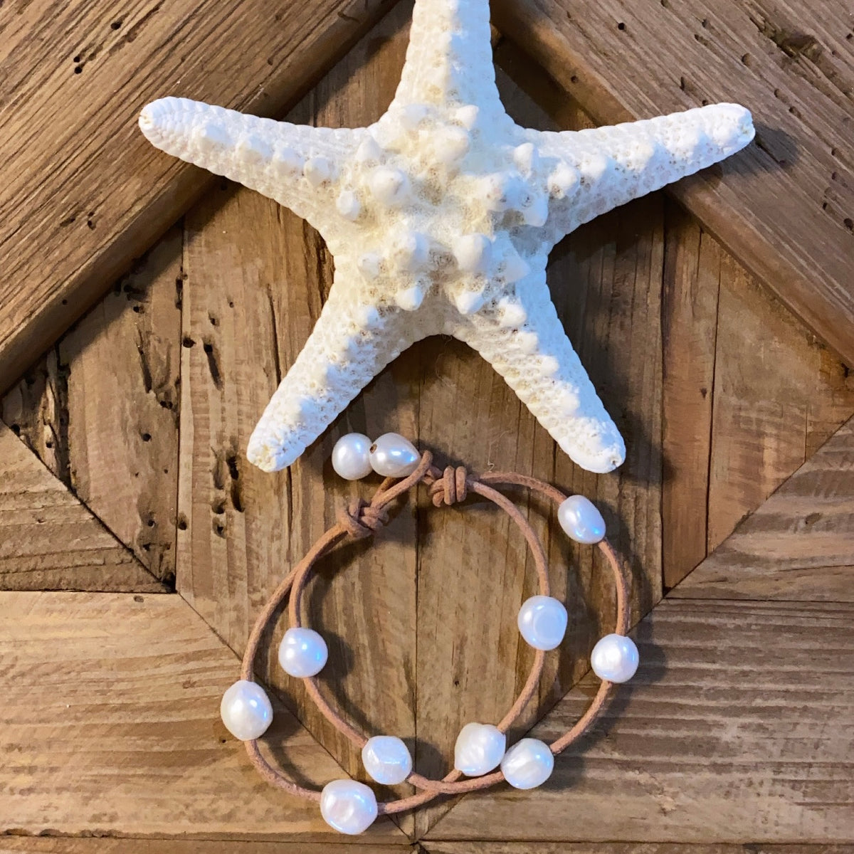 Leather & Pearl Bracelet - Double strand
