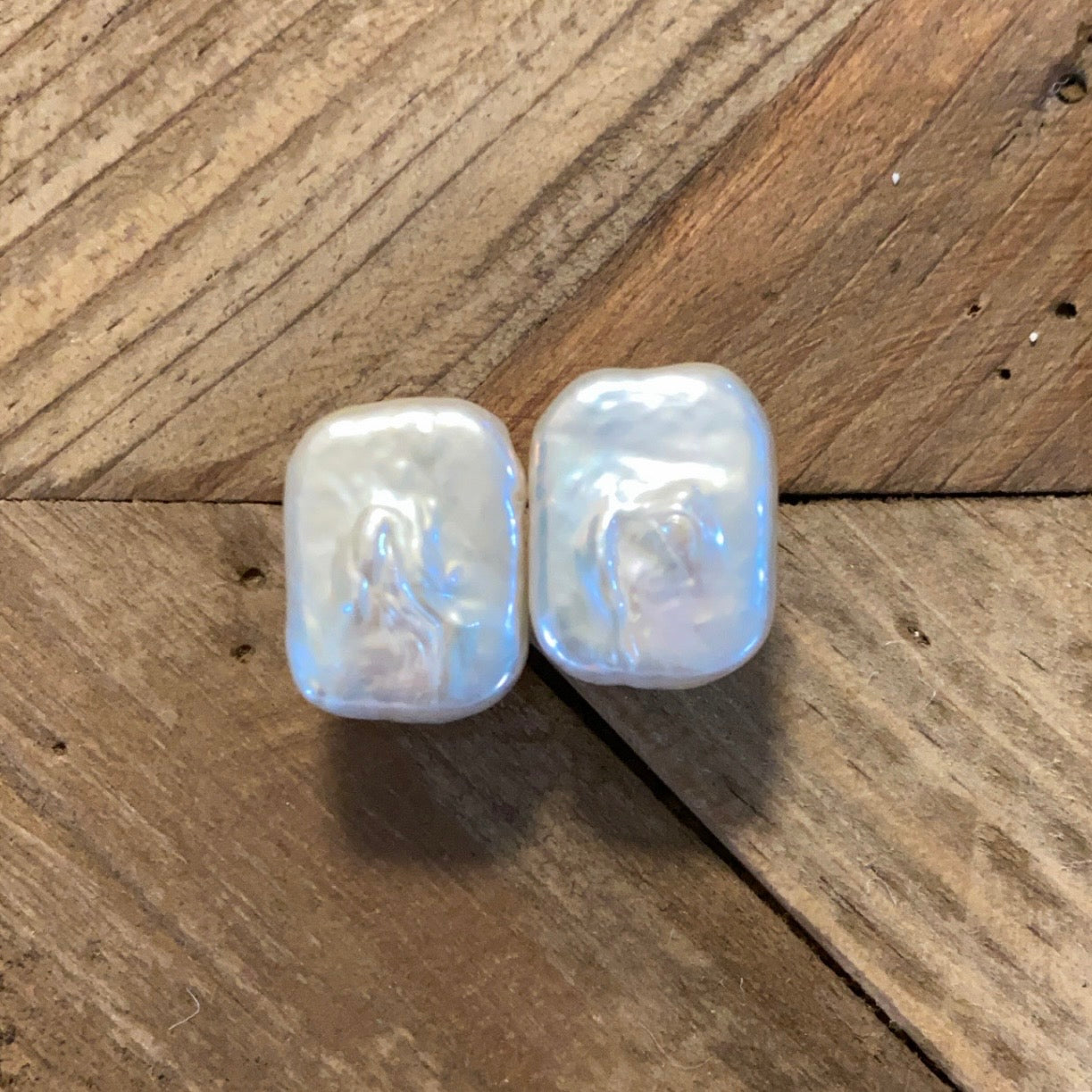 Rectangle Pearl Studs