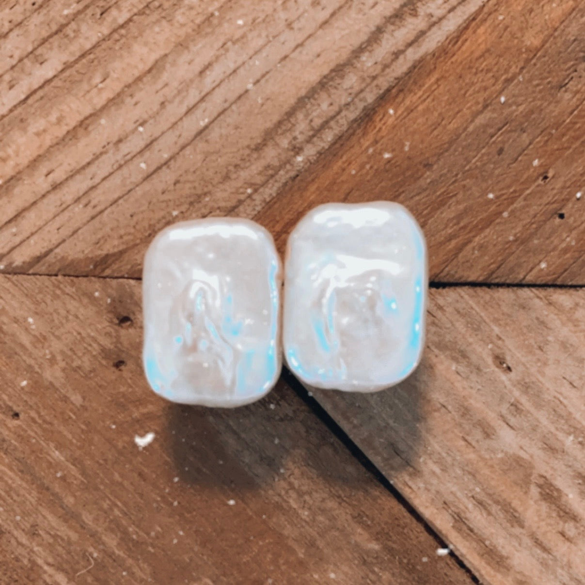 Rectangle Pearl Studs