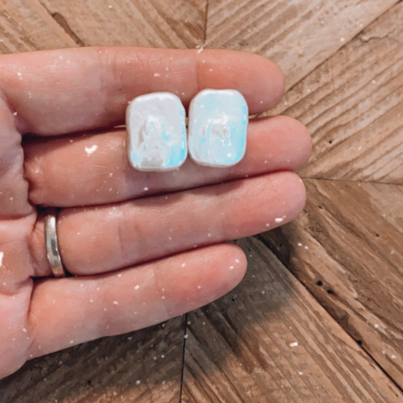 Rectangle Pearl Studs