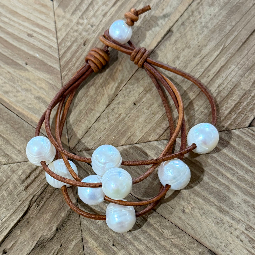Leather & Pearl Bracelet - 4x Strand