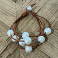 Leather & Pearl Bracelet - 4x Strand