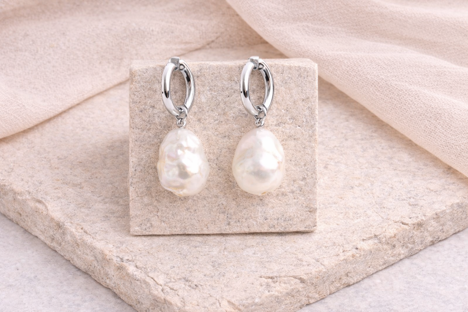 Baroque Pearl Huggie Earrings