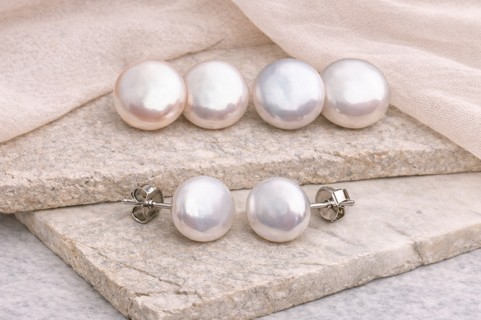 Coin Pearl Studs (11.5-13mm) - Silver