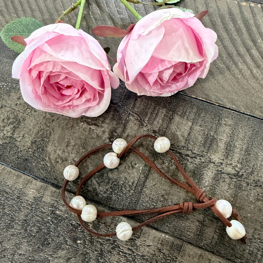 Leather & Pearl Bracelet - Double strand