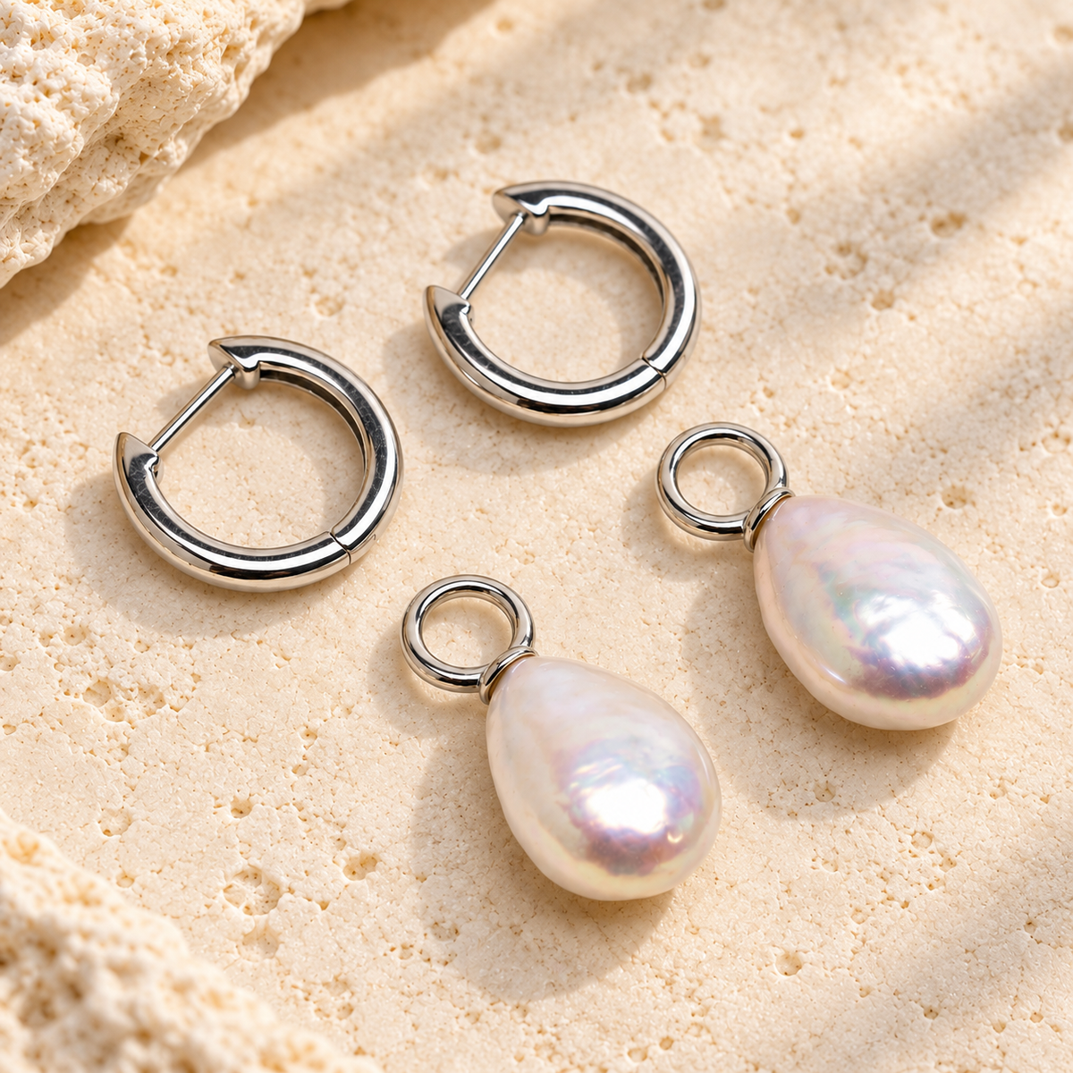Huggie Hoops w/ Small Flat Pearl