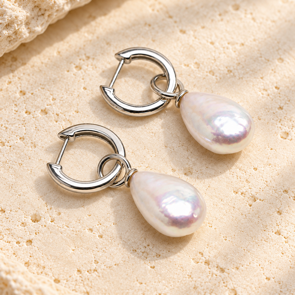 Huggie Hoops w/ Small Flat Pearl