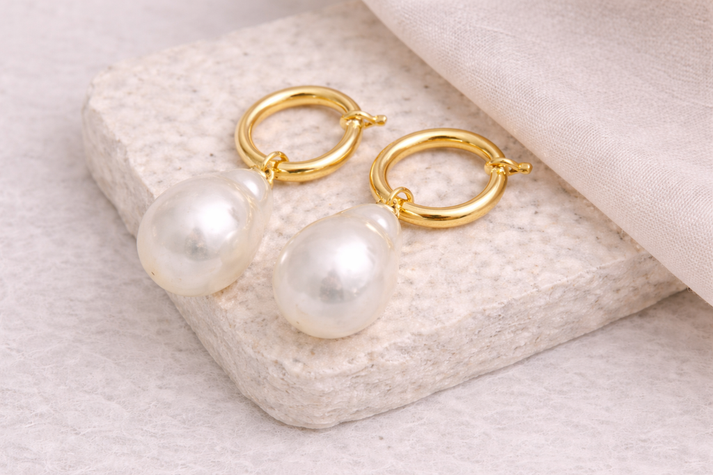 Baroque Pearl Huggie Earrings