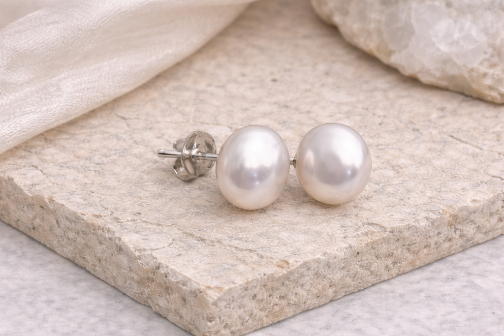 Pink Coin Pearl Studs - Silver