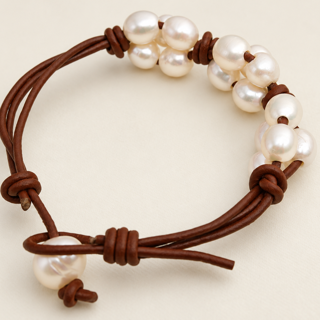Leather & Pearl Bracelet - Triple Twist