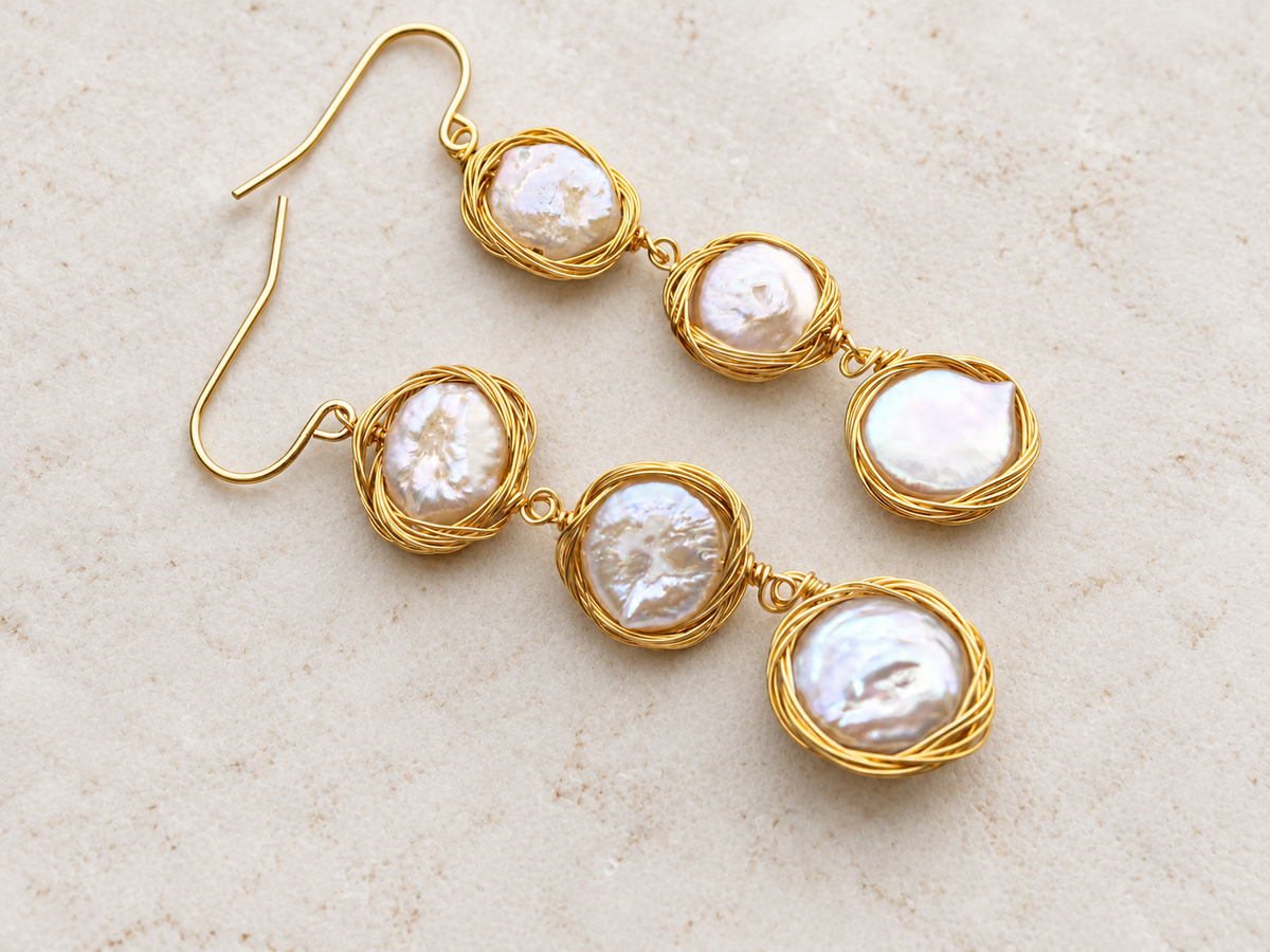 Triple Coin Pearl Drops - Gold